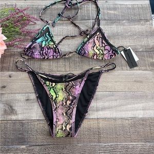 Kendall and Kylie Triangle Mesh Trim Bikini In Tie Dye Snake  size medium NWT